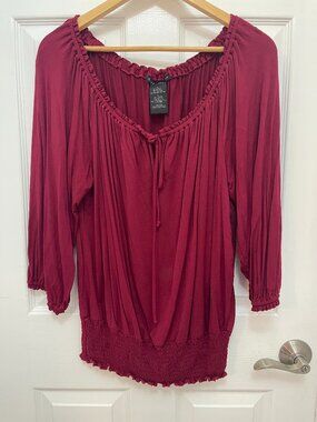 Grace Elements Red Pomegranate Long Sleeve Off-the-Shoulder Blouse - Size L
